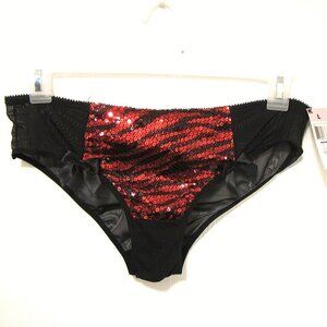Red and Black Zebra Animal Print Sequin Sheer Back Hipster Panty L
